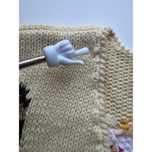 Adrienne Vittadini Cottagecore Sweater Yellow Sz S Floral Embroidered Knit VNeck - Picture 5 of 9